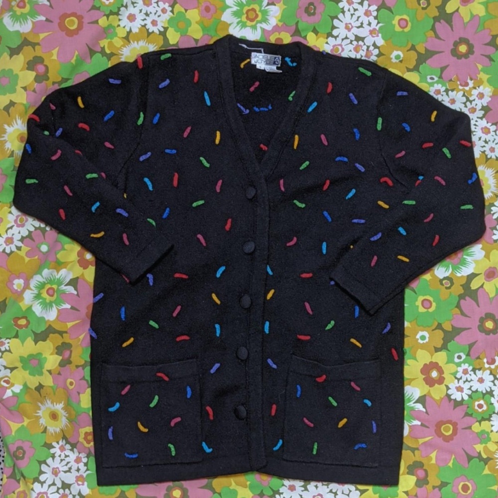 Colorful Confetti Black Cardigan